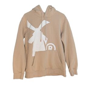 Dutch Bros Coffee Women Tan Hoodie White Windmill Graphic Print Size Large